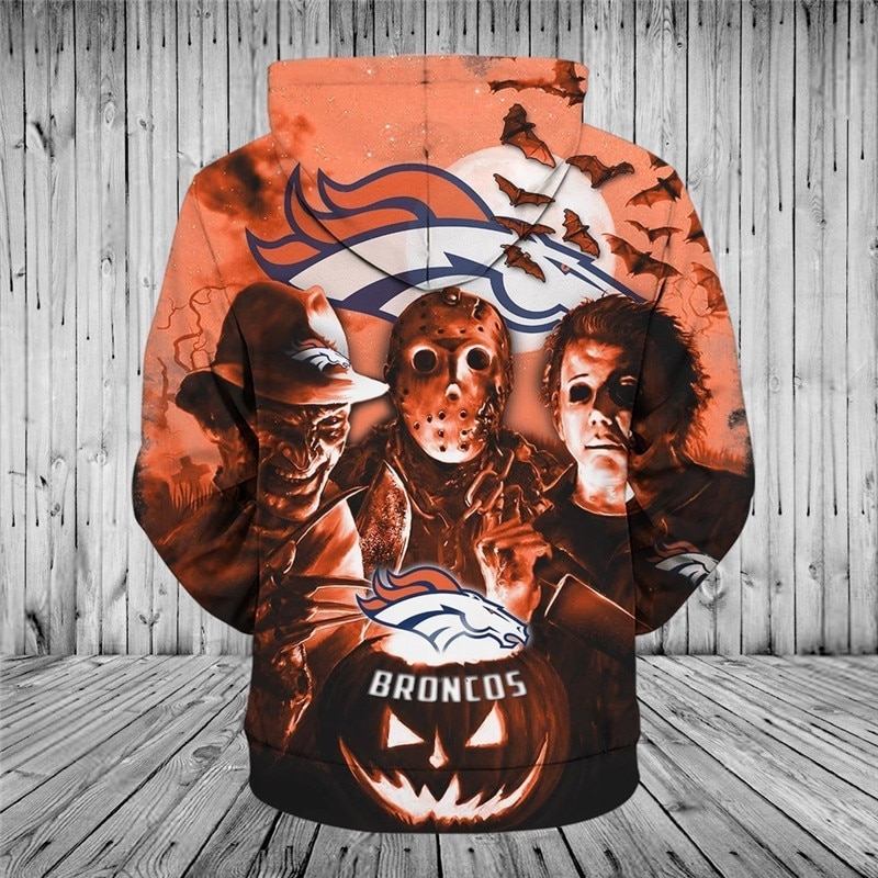 Denver Broncos Hoodie 3D cheap Horror night Halloween Pullover NFL ...