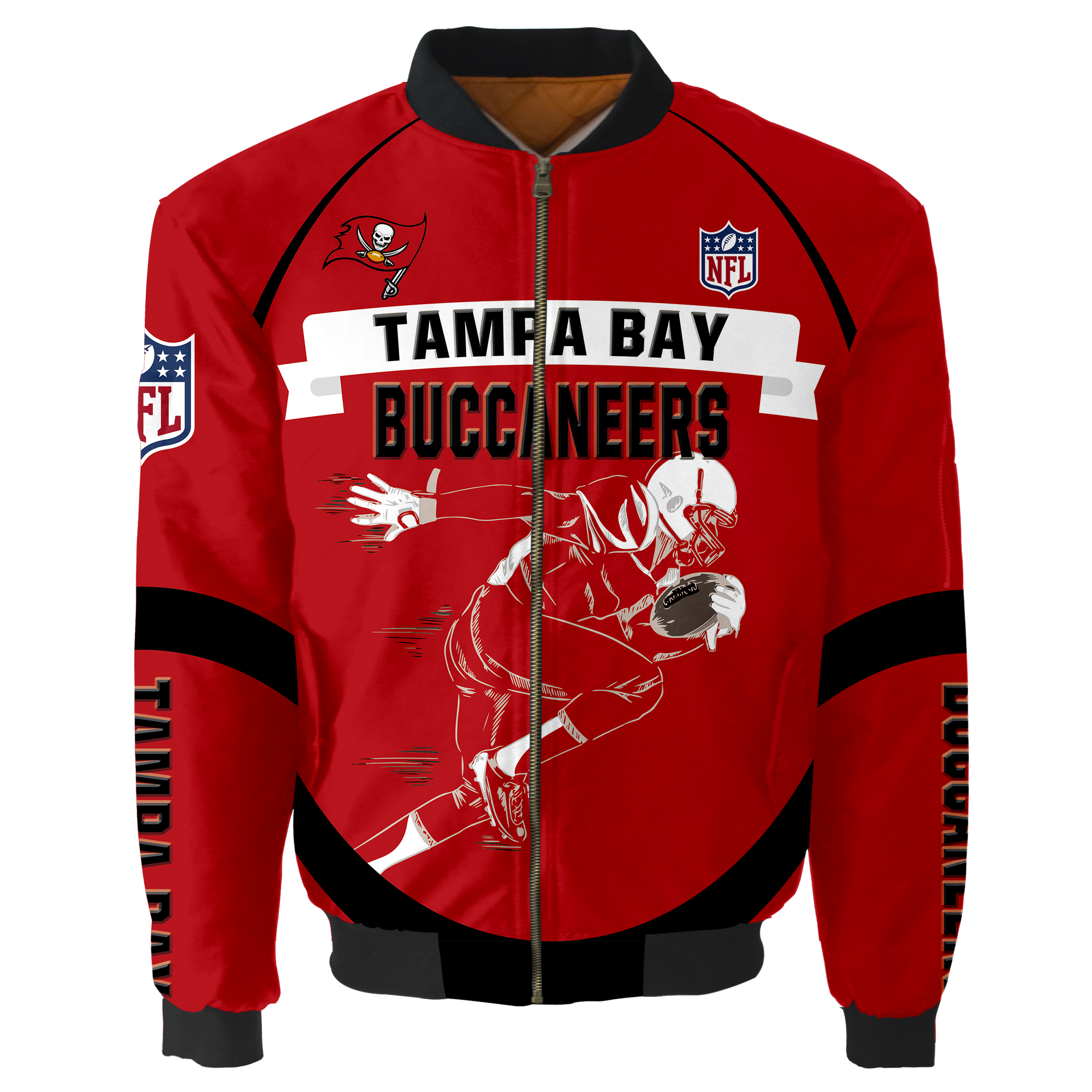 Tampa Bay Buccaneers Football Fan Hoodie Jacket Sports Sweatshirt Full-Zip Coat 
