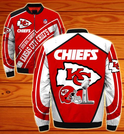Men's Kansas City Chiefs Jacket MA1 Flight Bomber Thicken Coat Football Outwear