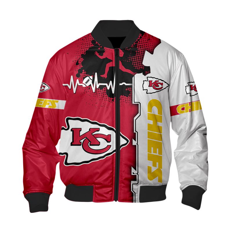 Kansas City Chiefs Bomber Jacket graphic heart ECG line -Jack sport shop