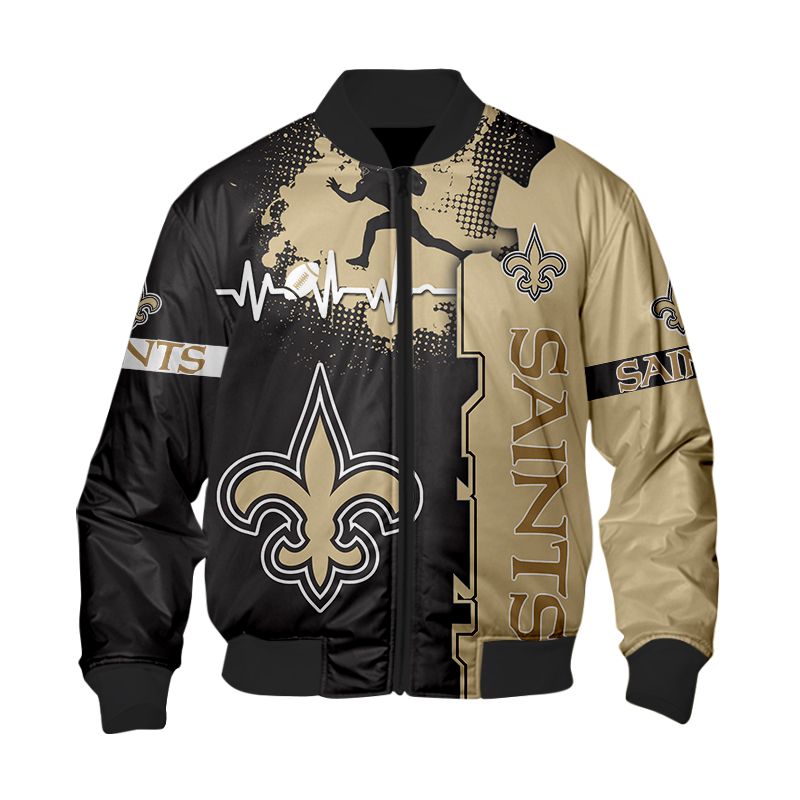 New Orleans Saints Bomber Jacket graphic heart ECG line -Jack sport shop
