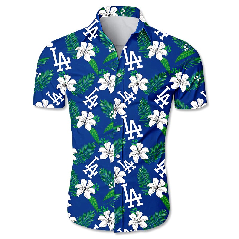 Los Angeles Dodgers Pink Yellow White Hibiscus Turquoise Background 3D  Hawaiian Shirt Gift For Fans Gift For Fans