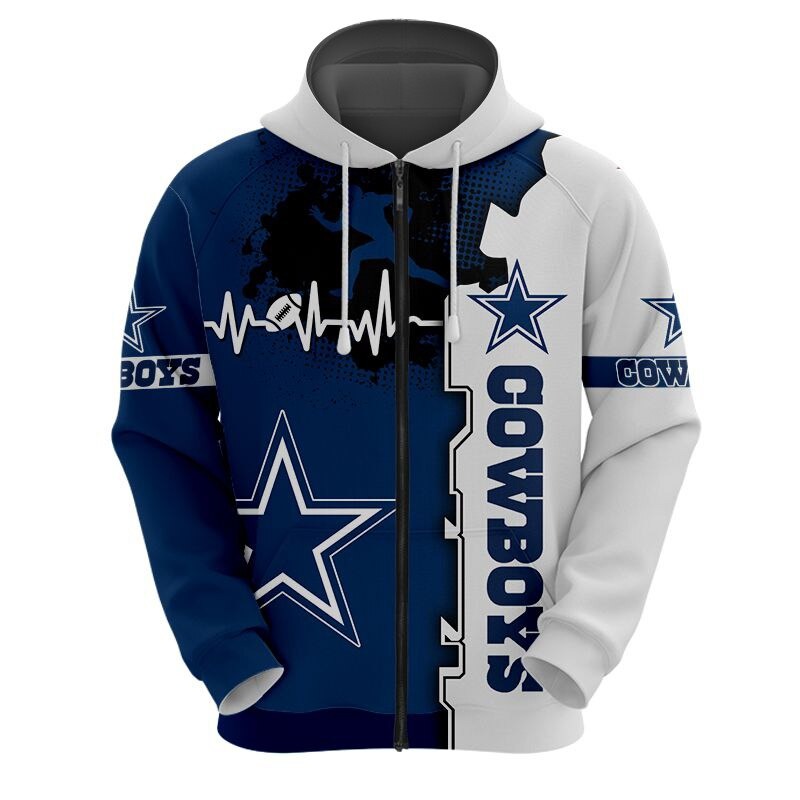 Dallas Cowboys hoodie graphic heart ECG line -Jack sport shop