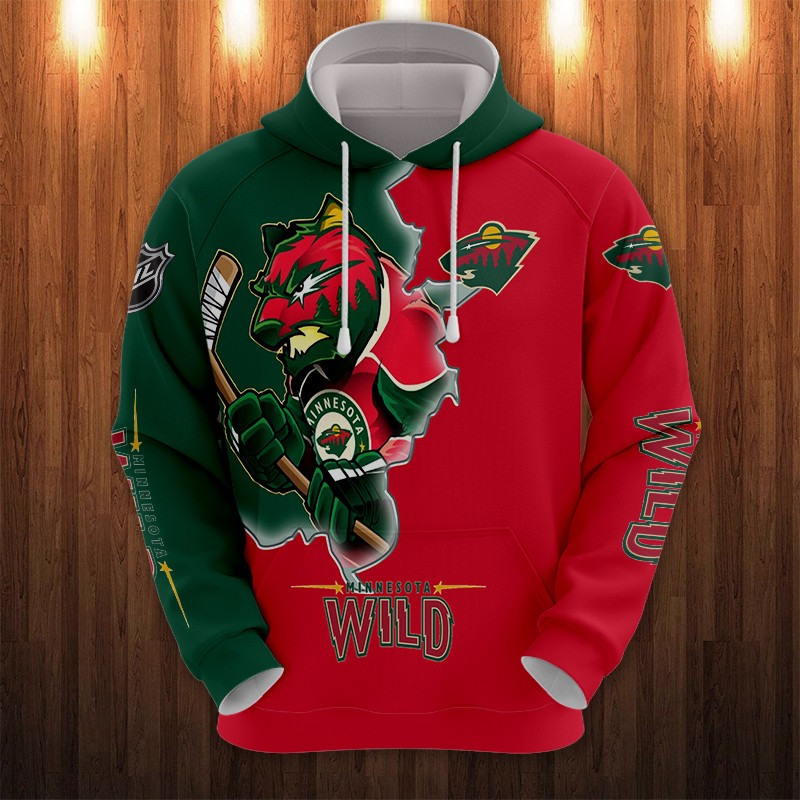 Minnesota Wild Hoodies 3D cartoon graphic Sweatshirt for fan -Jack sport  shop