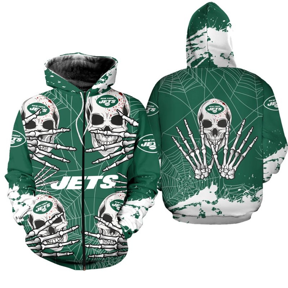 New York Jets Hoodie skull for Halloween graphic -Jack sport shop