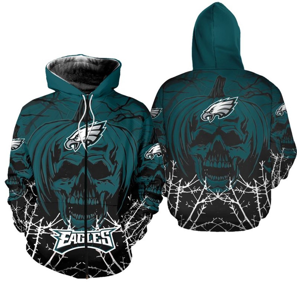 Philadelphia Eagles Hoodie Halloween pumpkin skull print sweatshirt ...