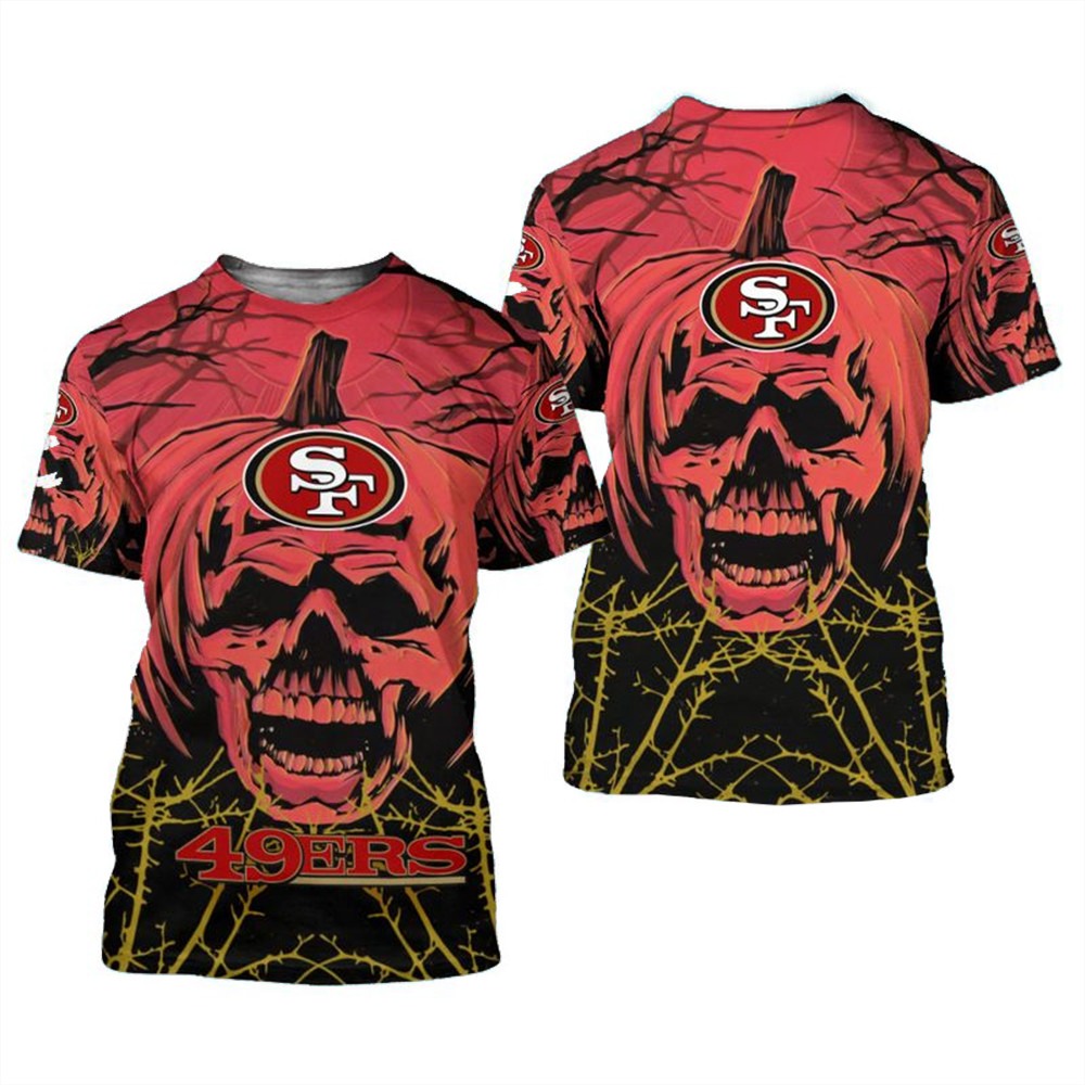 San Francisco 49ers T-shirt Halloween pumpkin skull