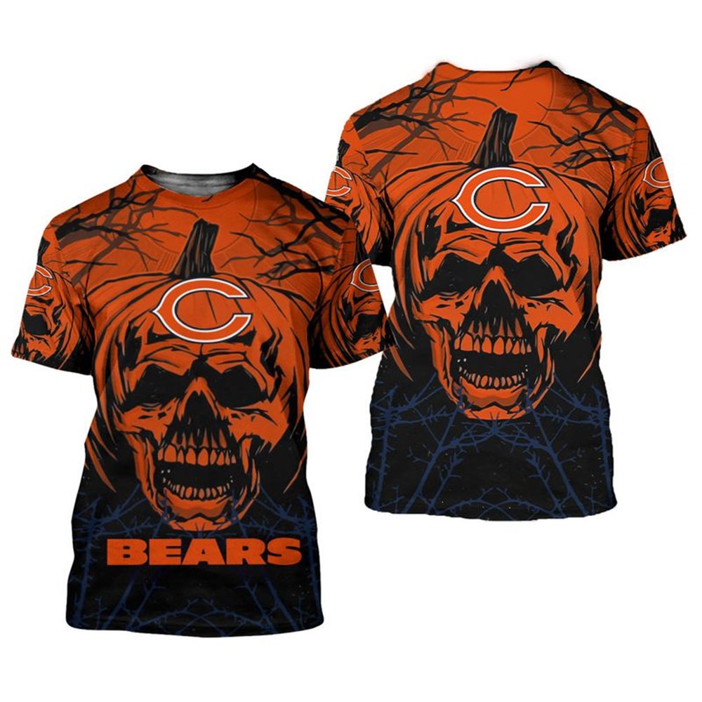 Chicago Bears T-shirt Halloween pumpkin skull