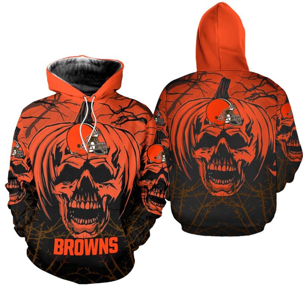 Cleveland Browns Hoodie Halloween pumpkin skull print sweatshirt -Jack ...