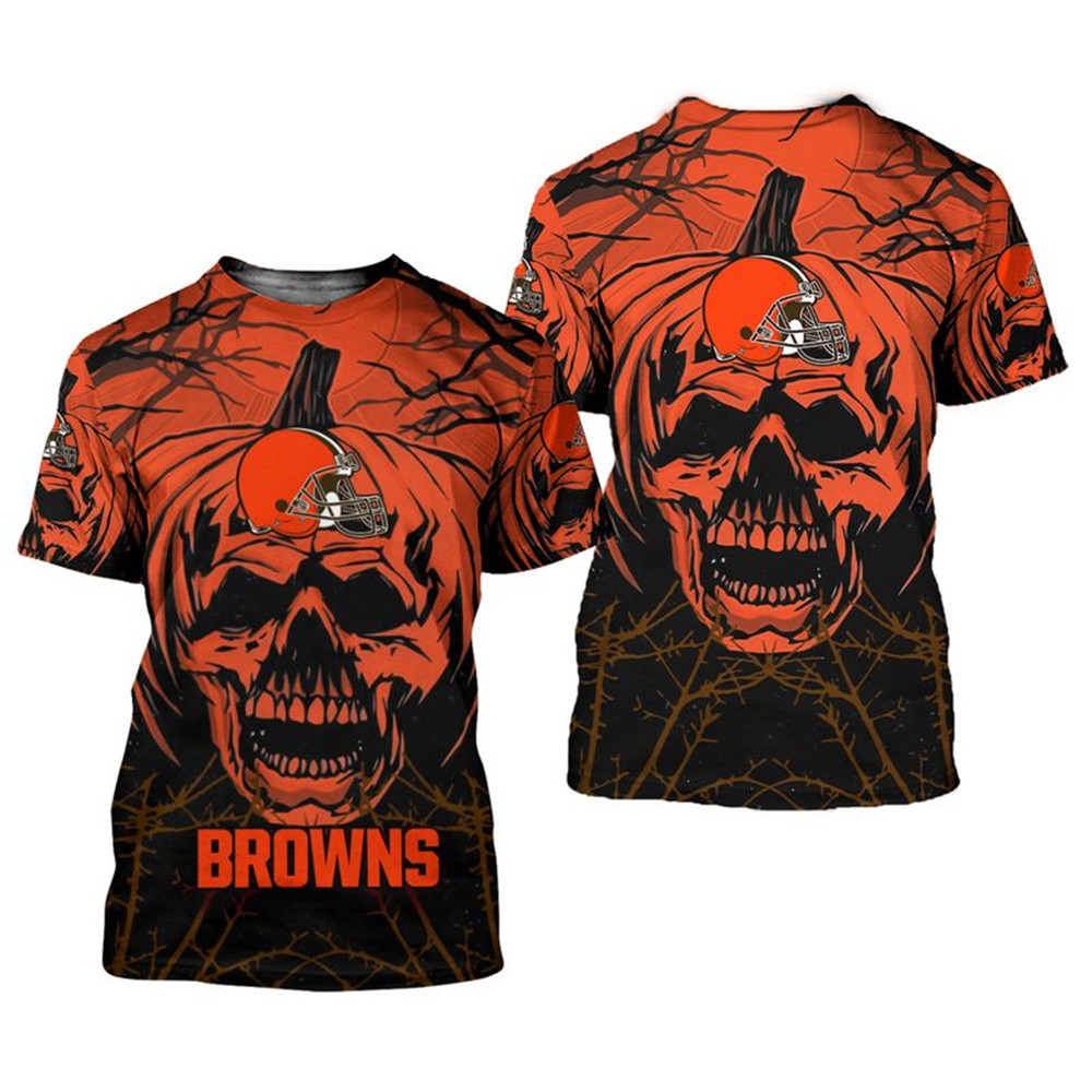 Cleveland Browns T-shirt Halloween pumpkin skull