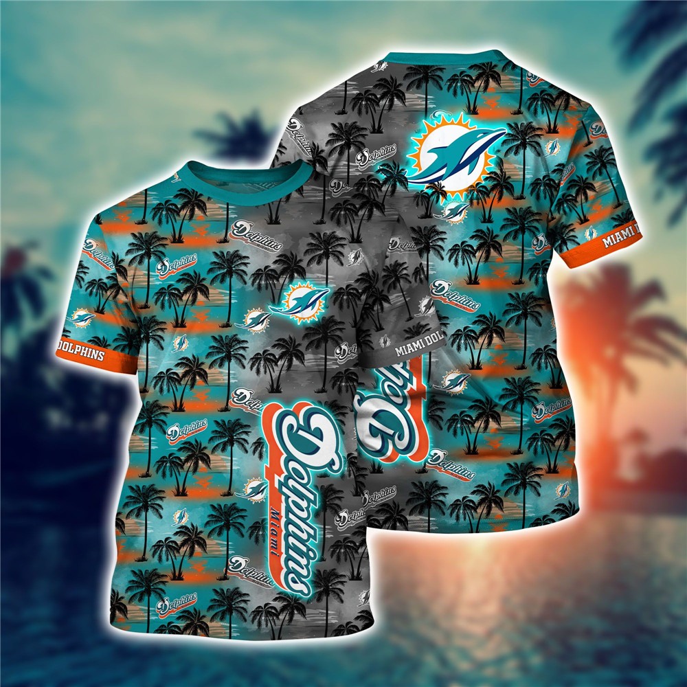 Miami Dolphins All Over Print 3D Shirt Coconut  Tree Hawaii Pattern Gift