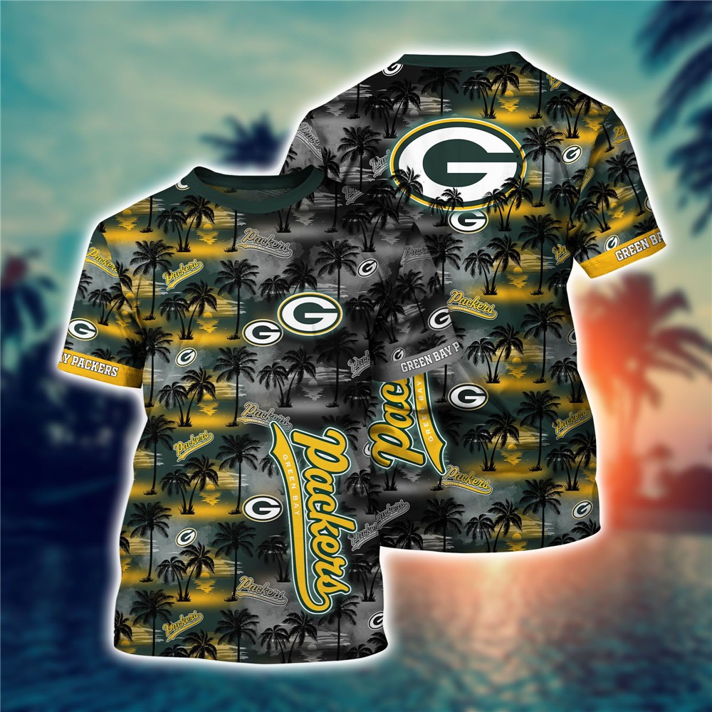Green Bay Packers All Over Print 3D Shirt Coconut  Tree Hawaii Pattern Gift