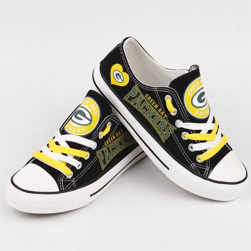 Green Bay Packers Canvas Shoes black shoes Style #1 -Jack sport shop