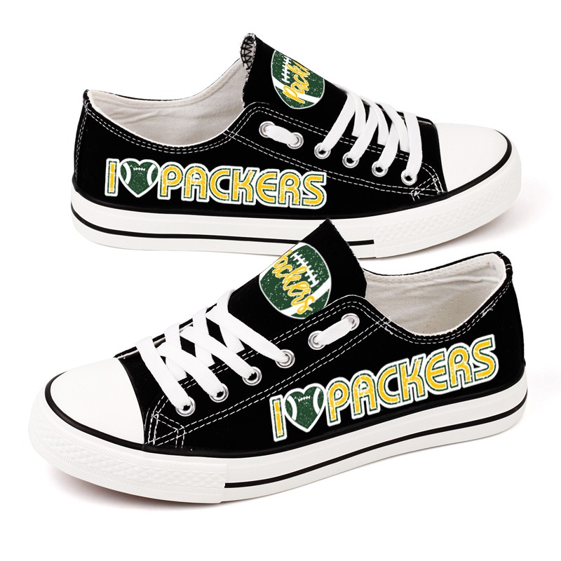 Green Bay Packers Canvas Shoes black shoes Style “I Packers” -Jack ...